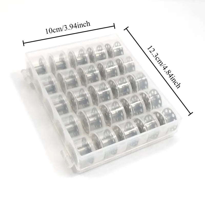 25-Pack Sewing Machine Bobbins with Storage Box