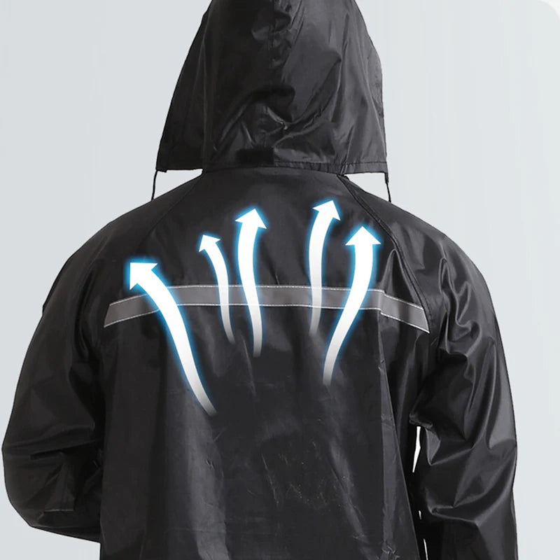 Men's Raincoat and Rain Pants Set Two-Piece Long Full-Length Rainproof Raincoat for Electric Motorcycles Delivery Rides Oasis Select