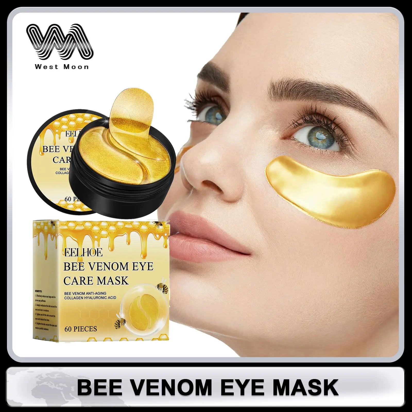 EELHOE Bee Venom Eye Patches Anti Dark Circles Puffiness Removal Eye Bag Moisturizing Firming Smooth Eye Mask Skin Care Products Oasis Select