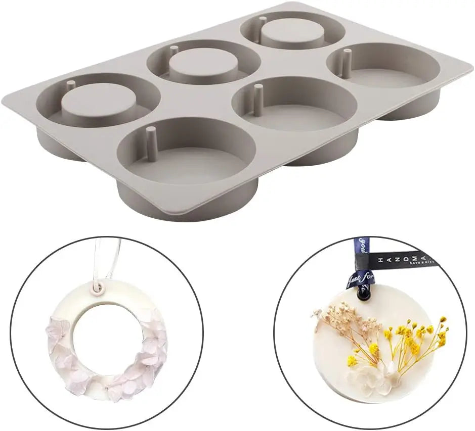 6-Cavity Silicone Aroma Tablet Mold with Hanging Hole | DIY Craft