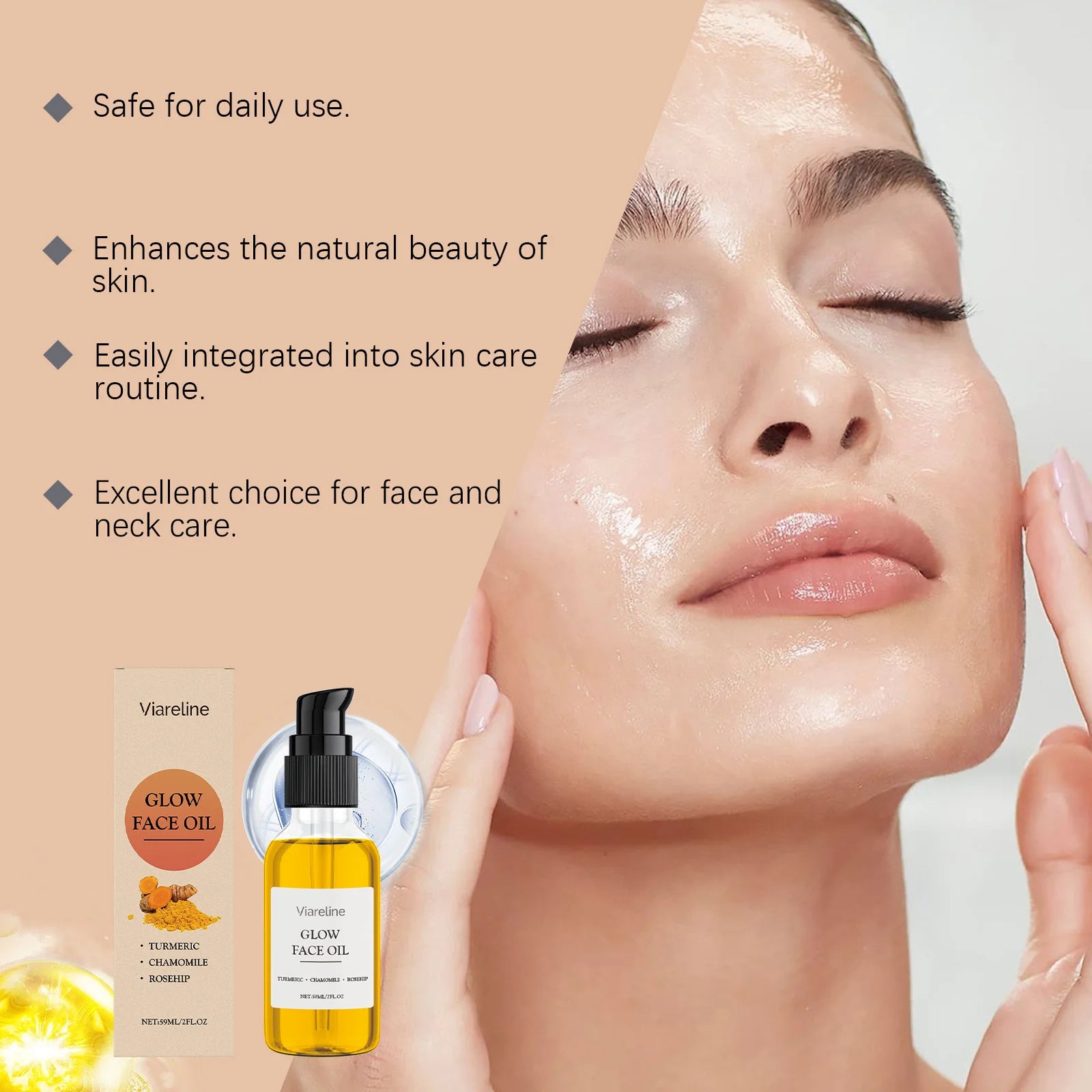 59ML Glowing Face Oil Gentle Moisturizing Improve Skin Texture Enhance Elasticity Nourishing Reduce Dullness Facial Serum Oasis Select
