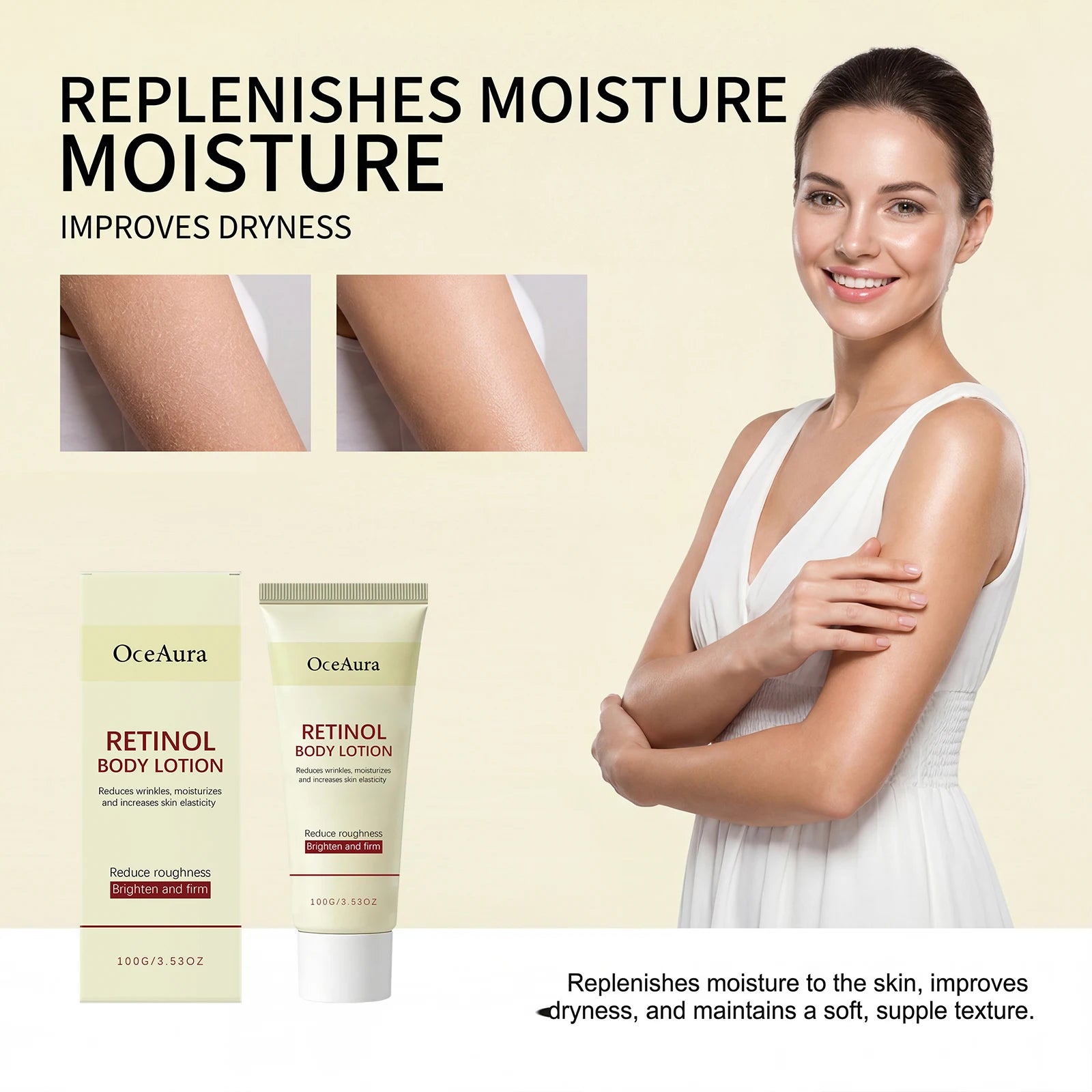 100G Retinol Body Lotion Daily Moisturizing Improve Smoothness Enhance Skin Elasticity Glowing Non-greasy Lightweight Lasting Fragrance Body Cream Oasis Select
