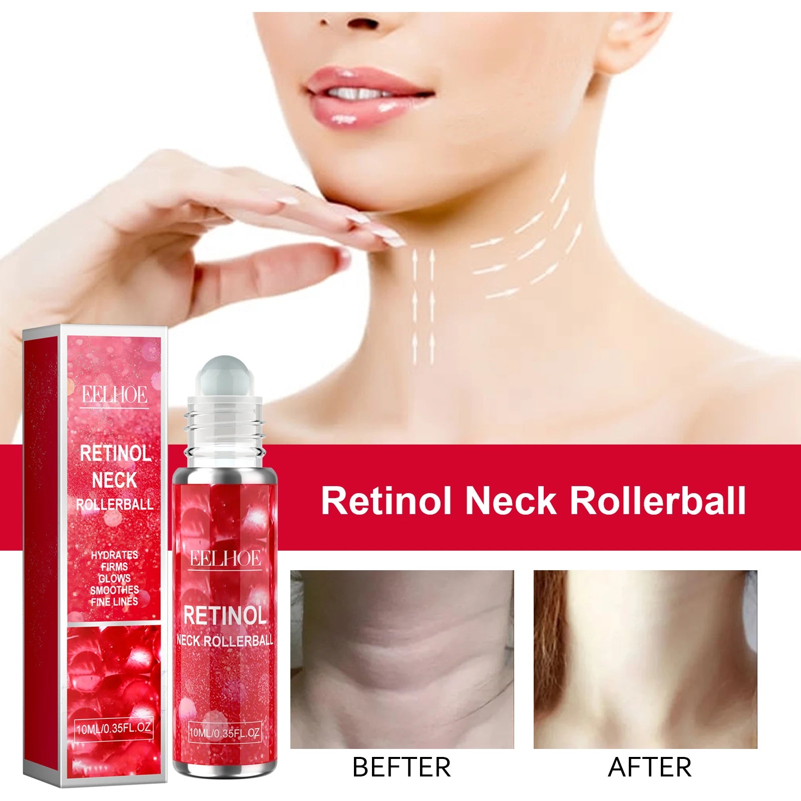 10ML Retinol Neck Serum Roller Daily Moisturizing Enhance Firmness Glowing Fade Fine Lines Smoothing Non-greasy Lifting Glowing Neck Care Serum Oasis Select