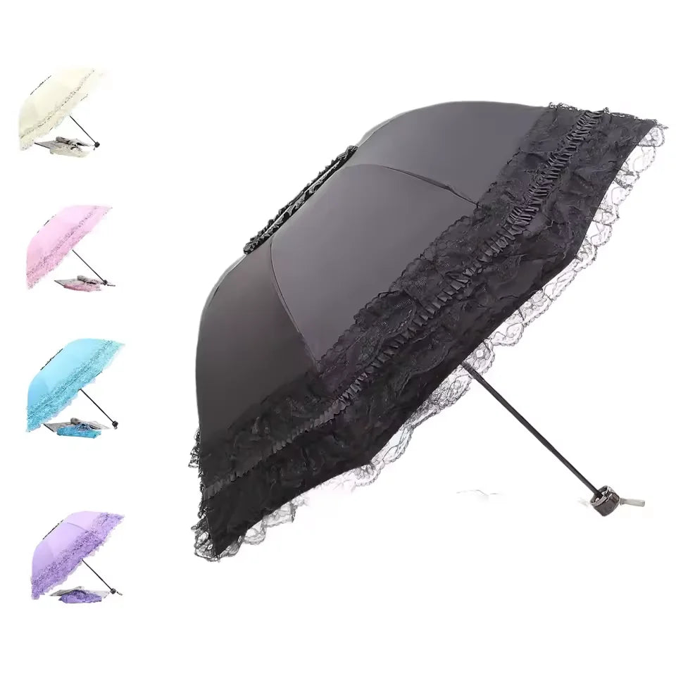 Five-Layer Lace Princess Umbrella Lace-Edged Umbrella Sun Umbrella Vinyl Three-Fold Umbrella Dual-Purpose Sun Umbrella. Oasis Select