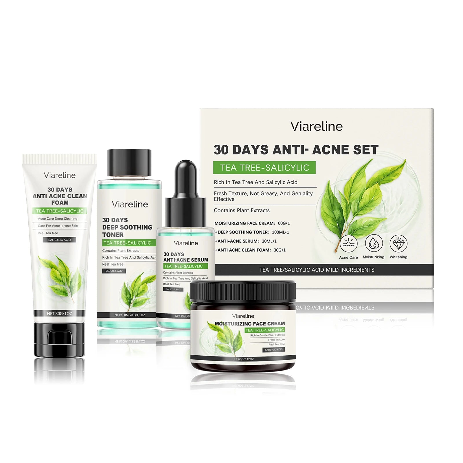 Viareline Salicylic Acid Skin Care Set Daily Moisturizing Enhance Smoothness Gentle Acne Treatment Non-greasy Skin Care Set Oasis Select 1 set United States