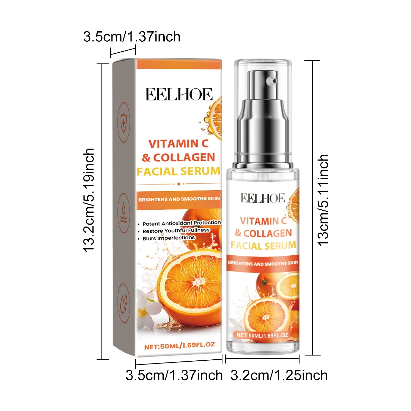 50ML Vitamin C Face Serum Deep Moisturizing Anti-oxidant Boosts Skin Elasticity Fade Fine Lines Firming Reduce Dullness Glowing Facial Serum Oasis Select