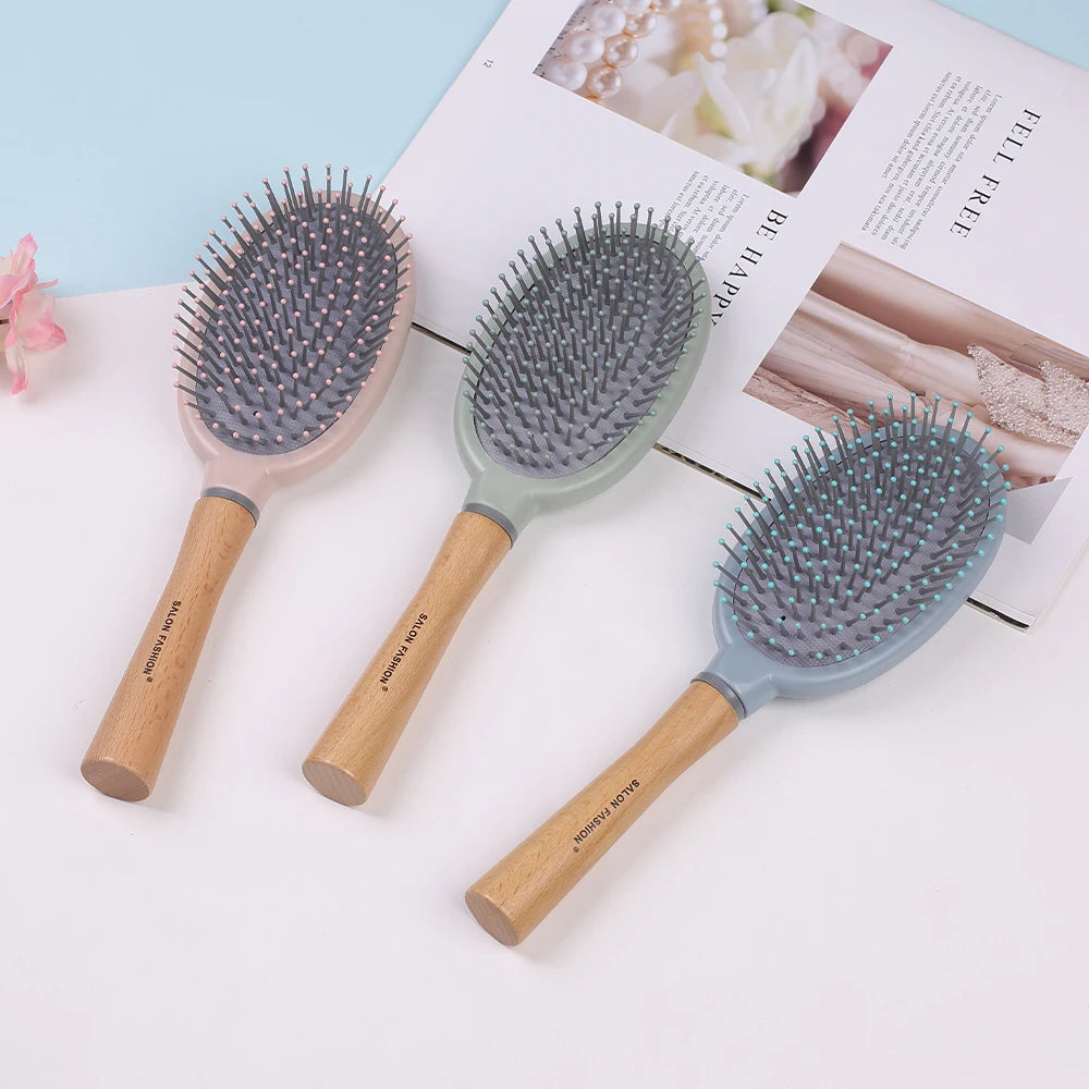 Wooden handle hair comb Hair Curling Brush Anti Static Air Cushion Brush Anti Detangling HairBrush Salon Styling Hair Tools Oasis Select