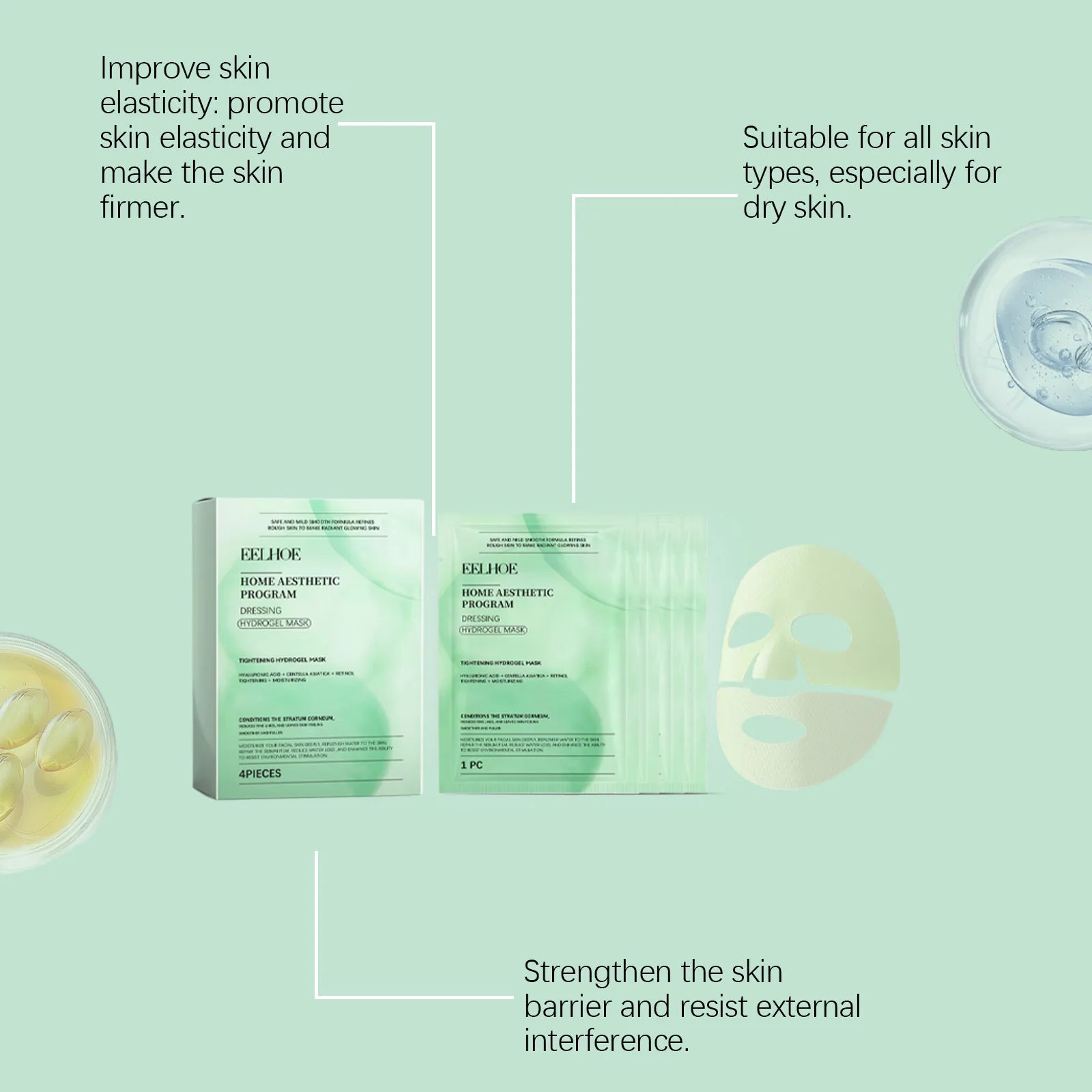 4PCS Retinol Face Mask Deep Moisturizing & Nourishing Pores Enhance Smoothness Glowing Soothing Redness Enhance Skin Elasticity Facial Mask Oasis Select