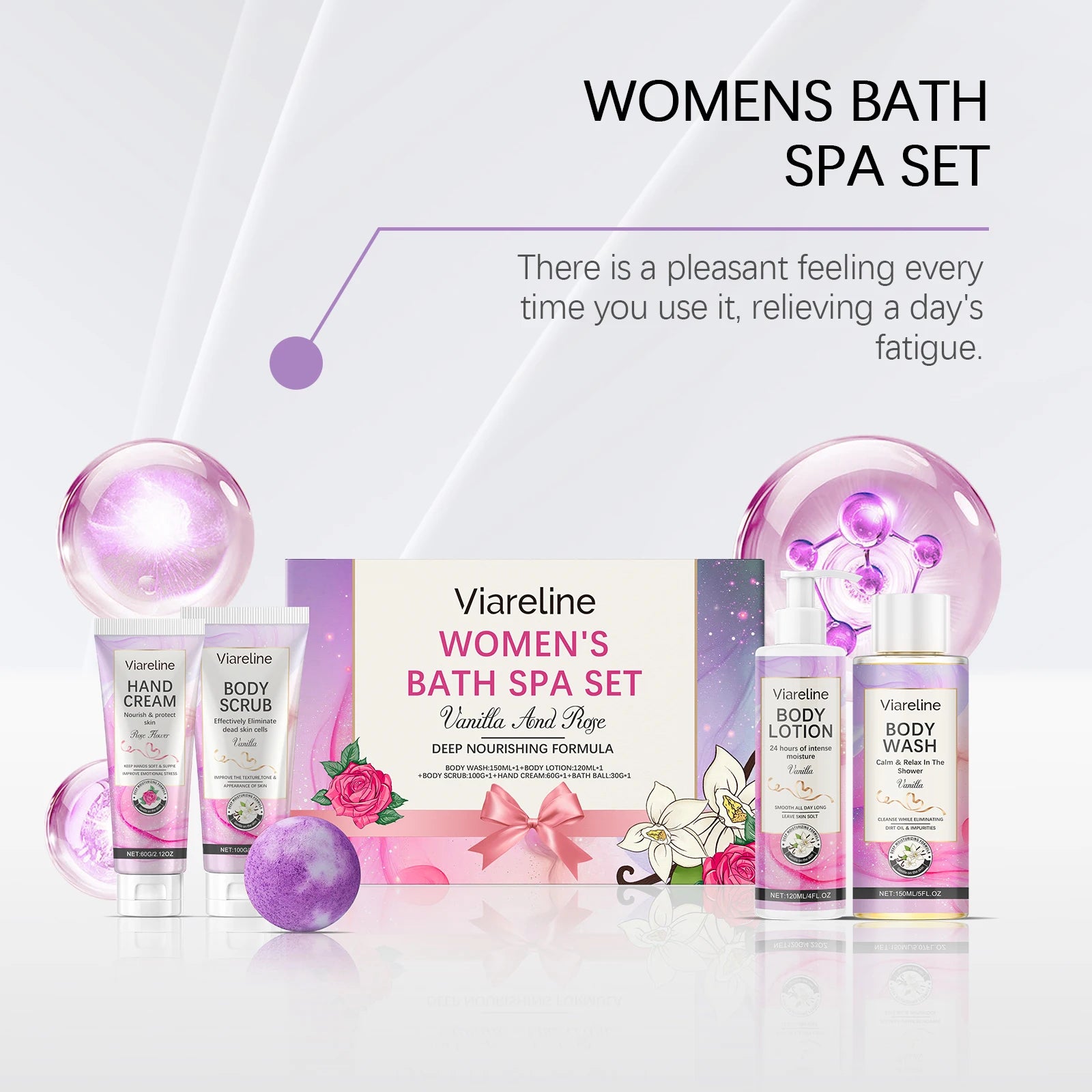 Floral Scent Women Bath Set Gentle Cleaning Dirts Reduce Dryness Smoothing Exfoliating Softening Body Skin Care Set for Gift Oasis Select