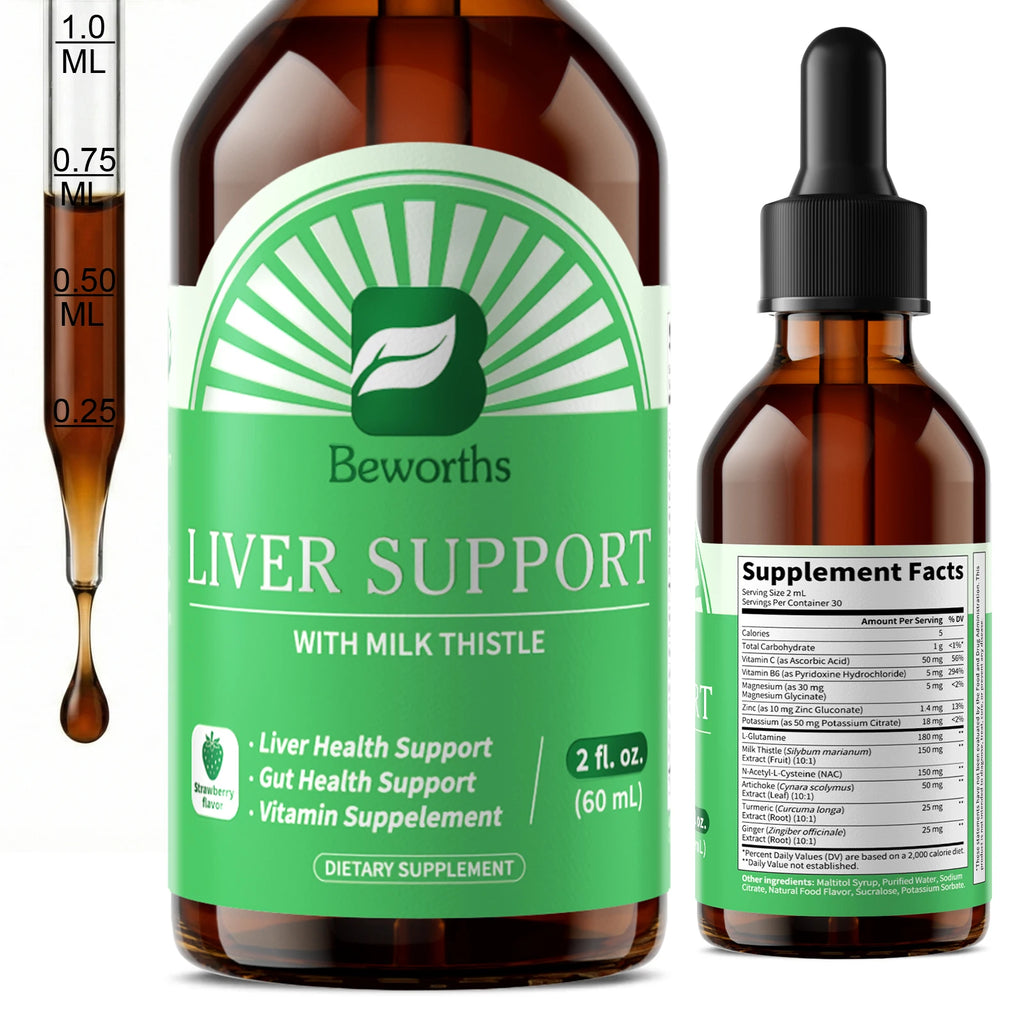 BEWORTHS Liver Health Support Drops with Milk Thistle，NAC and L-Glutamine Relieve Stomach Discomfort Gentle Stomach GMO FREF Oasis Select