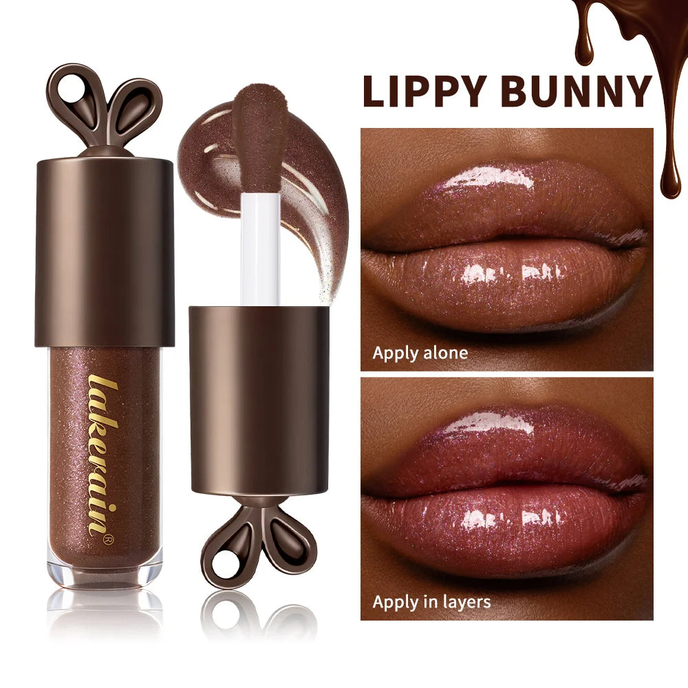 LIPPY BUNNY Chocolate Glow Lip Gloss with Bunny Keychain Lip Gloss Oasis Select 1pc