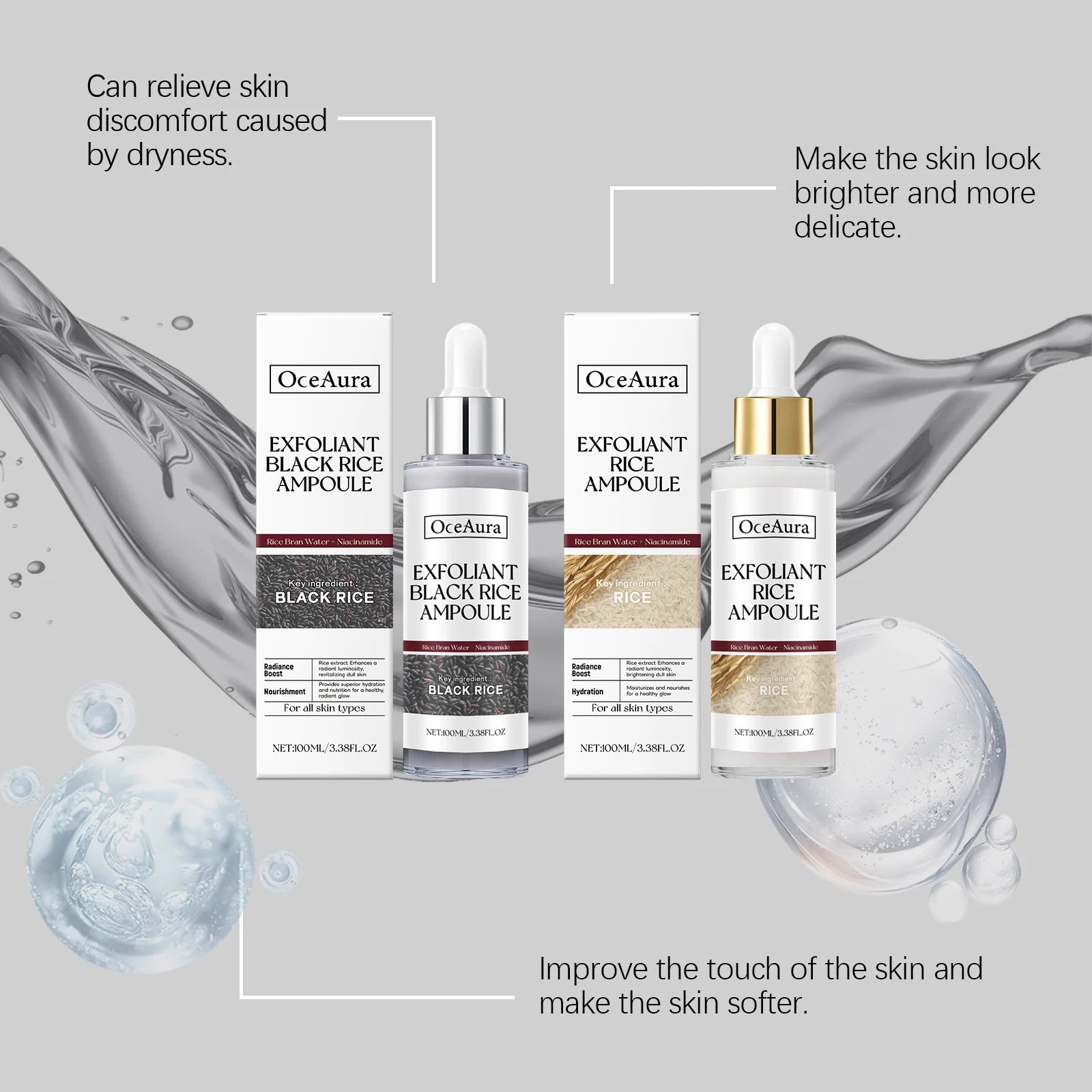 100ML Rice Brightening Exfoliating Ampoule Gentle Cleaning Face Essence Softening Smoothing Boost Radiance Daily Facial Serum Oasis Select