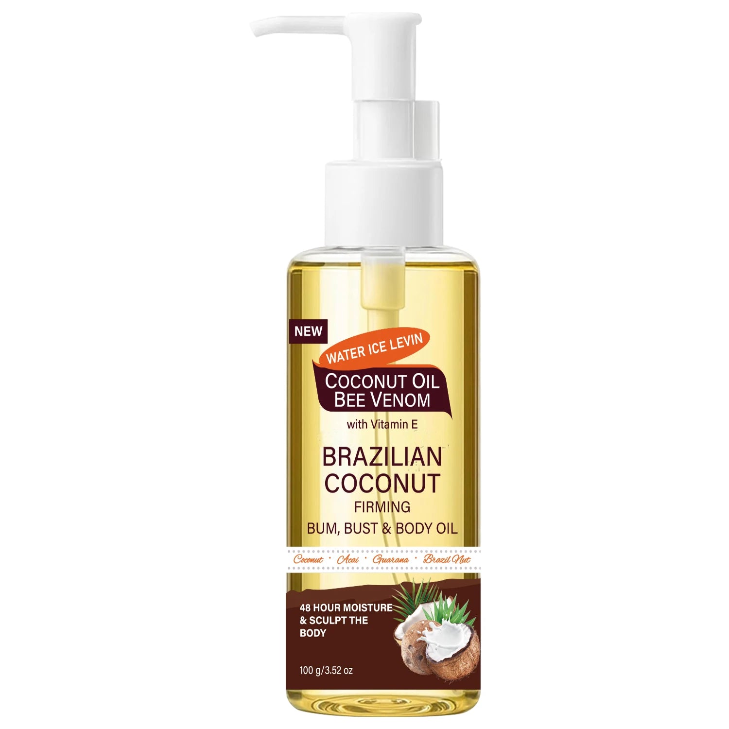 Brazilian Coconut Firming Body Oil, 48H Moisture & Sculpting with Acai, Guarana & Hyaluronic Acid for Bum & Bust Oasis Select YELLOW 100g