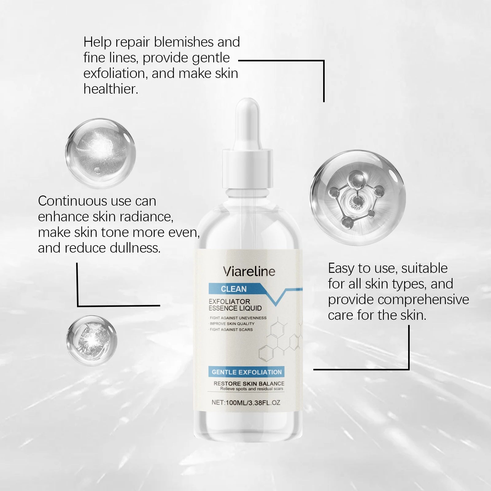 Viareline Exfoliating Face Serum Improve Smoothness Glowing Skin Tone Remove Dead Skin Enhance Skin Texture Soothing Face Serum Oasis Select