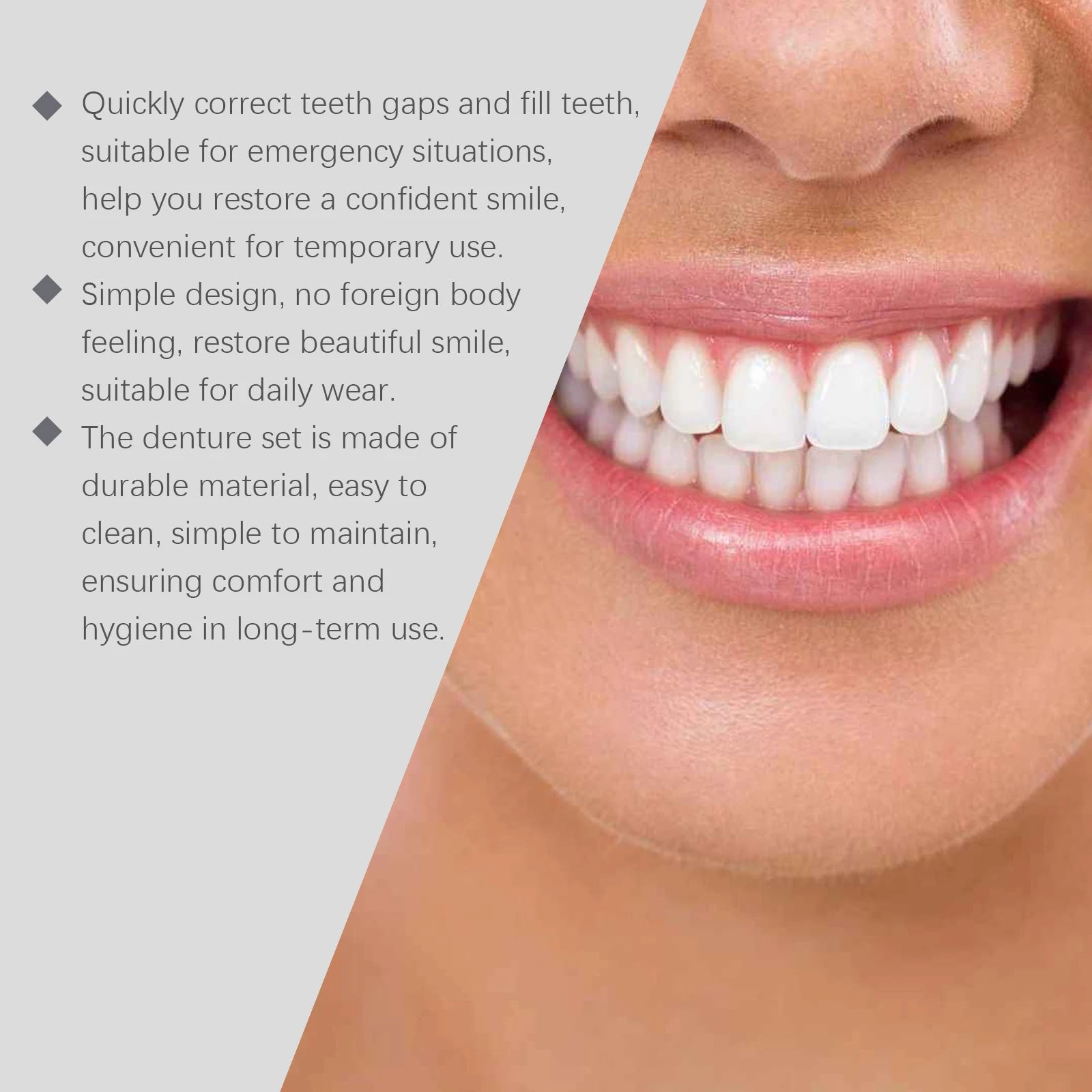 Oralhoe Silicone Fake Teeth Set Natural False Tooth Denture Comfortable Filling Teeth Gap Safe Simple Perfect Smile Firm Denture Oasis Select