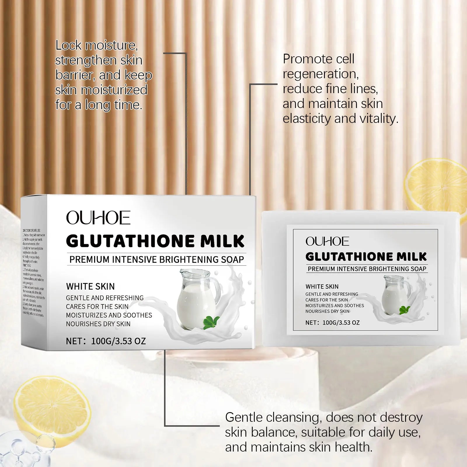 100G Glutahione Milk Body Soap Gentle Cleaning Pores Moisturizing Reduce Dryness Non-tight Enhance Smoothness Body Bathing Soap Oasis Select