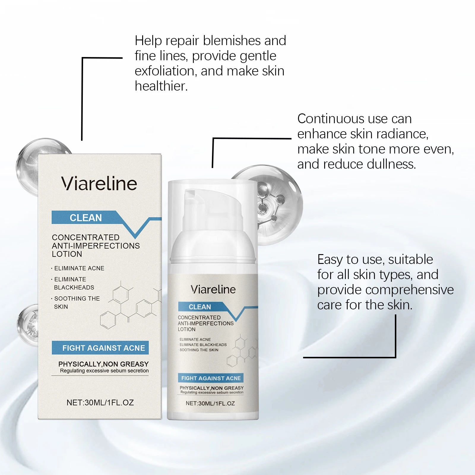 Viareline Salicylic Acid Acne Lotion – Clear Blackheads 30ml Acne Care Lotion Oasis Select