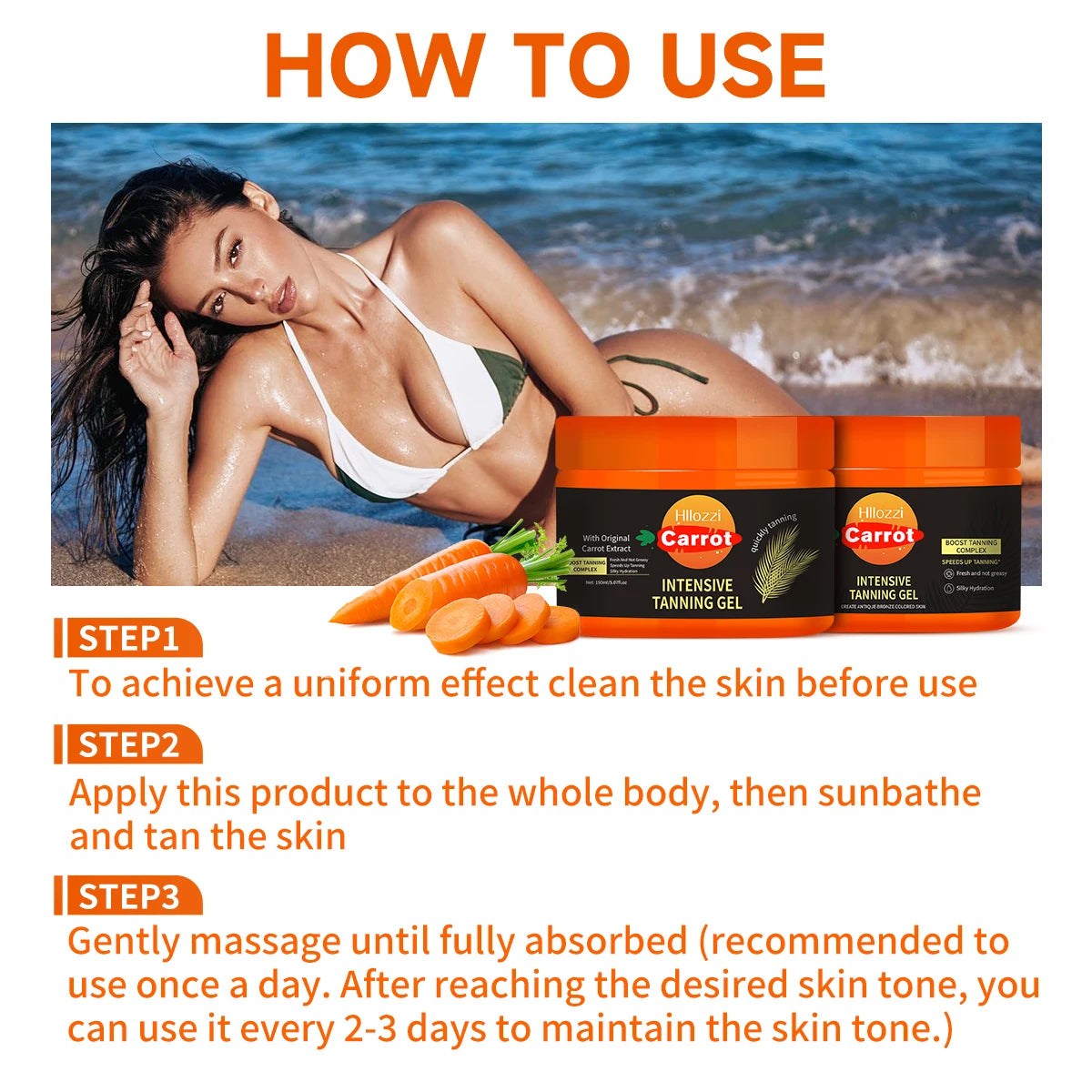 150ml/5.07fl.oz Carrot Gel for face and body, moisturizing, quick drying, quick tanning, long-lasting bronze Oasis Select
