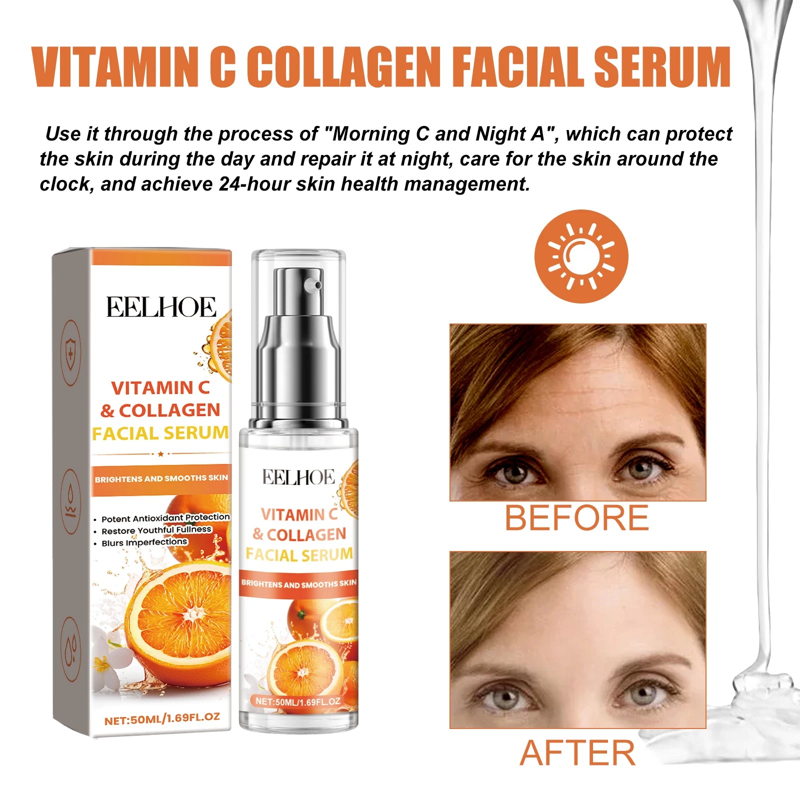 50ML Vitamin C Face Serum Deep Moisturizing Anti-oxidant Boosts Skin Elasticity Fade Fine Lines Firming Reduce Dullness Glowing Facial Serum Oasis Select
