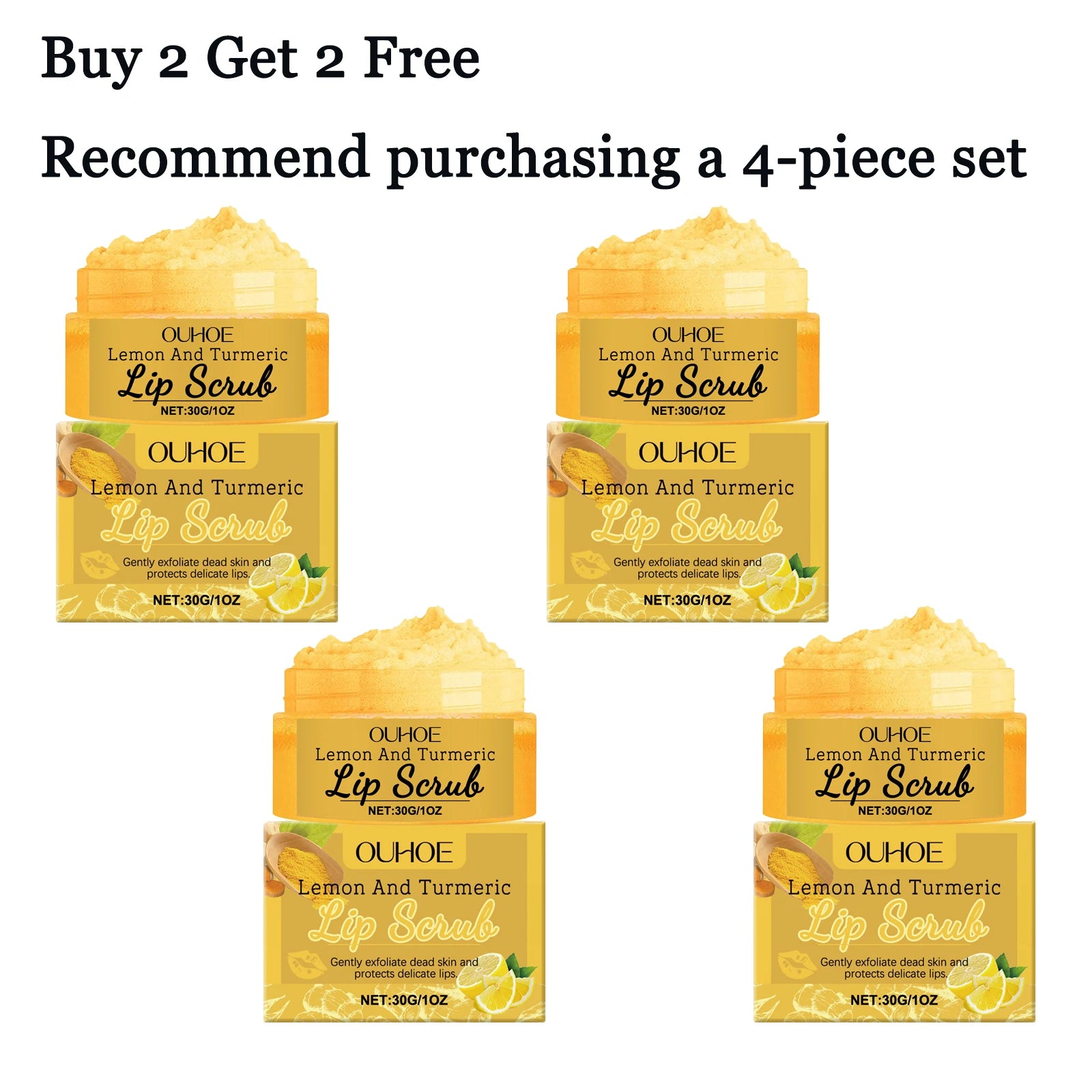 30G Lemon Turmeric Lip Scrub Cream Gentle Remove Dead Skin Nourishing Enhance Smoothness Moisturizing Non-irritating Restoring Gloss Soothing Lip Exfoliating Cream Oasis Select 4 pcs United States