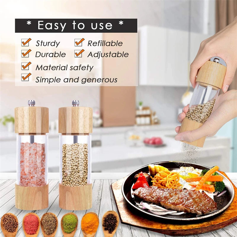 6/8in Salt and Pepper Grinder Mill Oak Wood Manual Seasoning Spice Mill Adjustable Ceramic Grinding Core Kitchen Grinding Tools Oasis Select