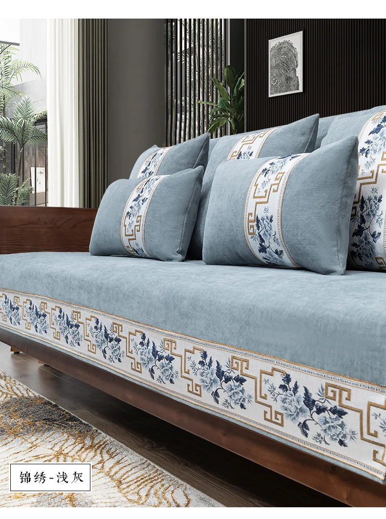 Four seasons universal high-grade solid wood non-slip new Chinese sofa cushion Nordic minimalist style back towel couch cover Oasis Select