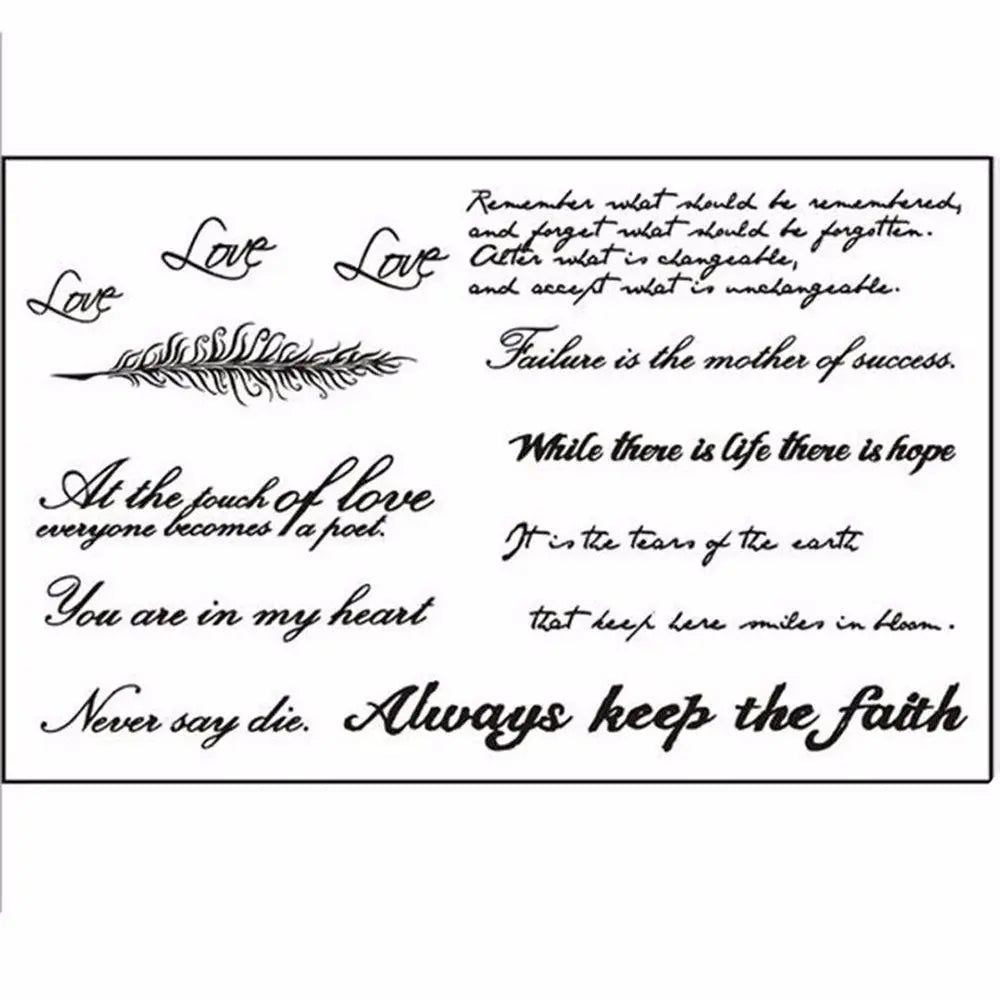 Waterproof Temporary Tattoo Stickers – Black Words & Feather