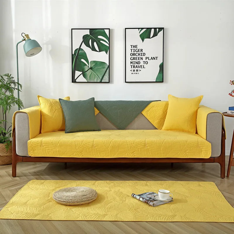 Four Seasons General sofa cushion pure cotton cloth cushion Nordic simple modern non slip solid wood sofa cover couch cover Oasis Select