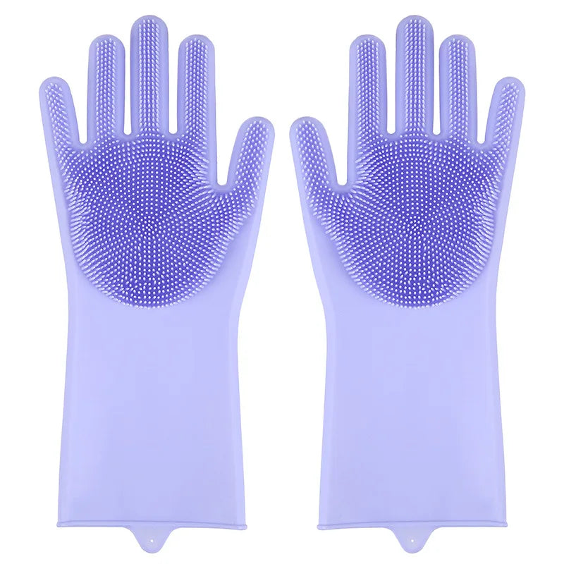 2PCS Multifunction Silicone Cleaning Gloves Magic Silicone Dish Washing Gloves for Kitchen Household Silicone Dishwashing Gloves Oasis Select PURPLE