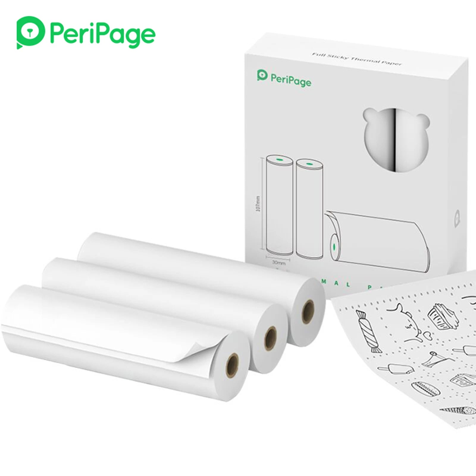 PeriPage 107mm/77mm/56mm Thermal Paper Roll BPA-Free Non-adhesive Receipt Printing Paper Waterproof Oil-proof Friction-proof Oasis Select