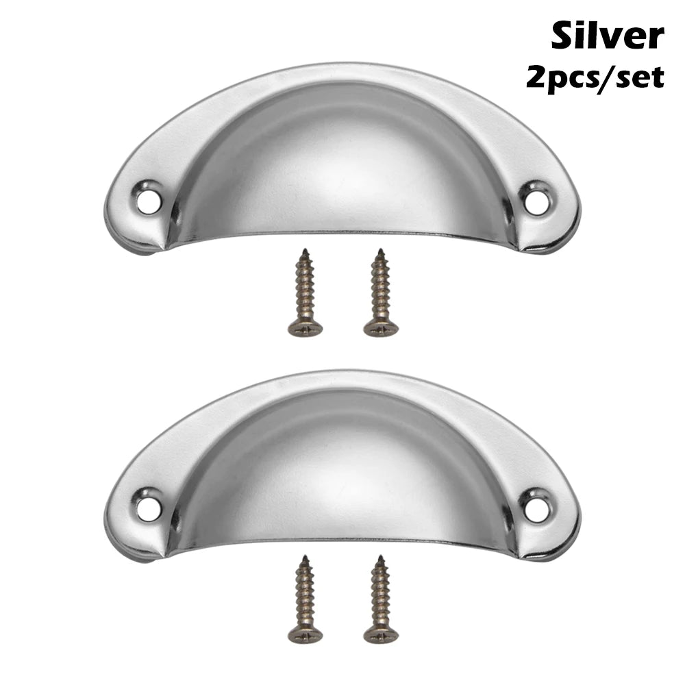2PCS Antique Brass Shell Pull Handles Retro Iron Wardrobe Door 98MM Furniture Hardware Fittings Kitchen Drawer Knobs Cabinet Oasis Select B-silver