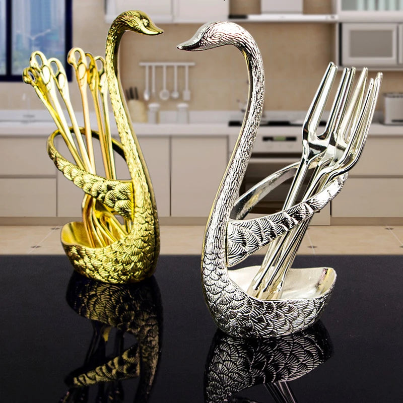 Swan Base Holder with Dessert Forks & Coffee Spoons Tableware Set Flatware Set Oasis Select