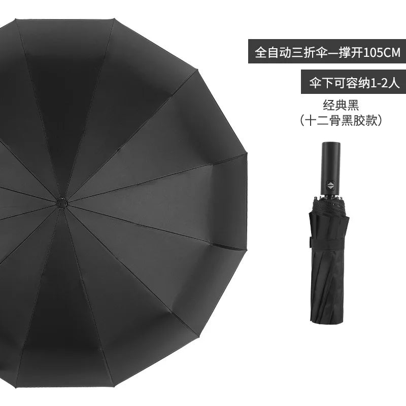 Automatic 12 bone windproof automatic umbrella men's business solid folding umbrella Oasis Select Black