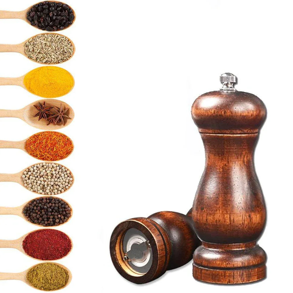 4PC Oak Pepper Grinder Coarse Salt Solid Wooden Oak Pepper Mill Handheld With Adjustable Ceramic Core Manual Kitchen Tools Oasis Select