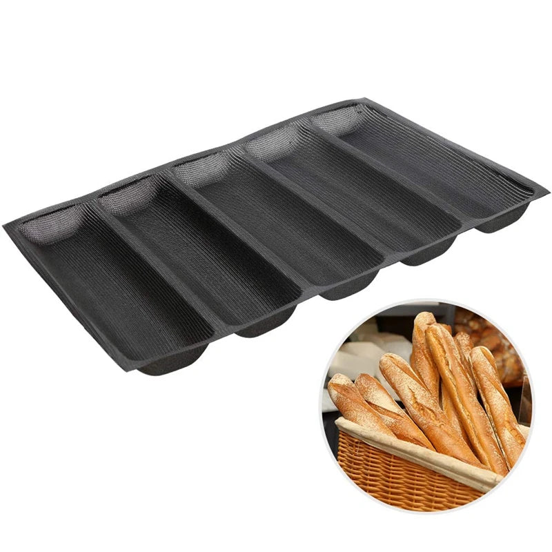 Silicone Baguette Pan - Non-Stick Perforated Fench Bread Pan Forms , Hot Dog Molds , Baking Liners Mat Bread Mould Oasis Select Black NONE