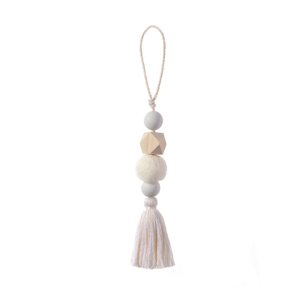 Home Decor Wood Bead Closet Pendant With Tassels Clothes Rack Garland Farmhouse Rustic Door Handle Drawer Knob Oasis Select white3