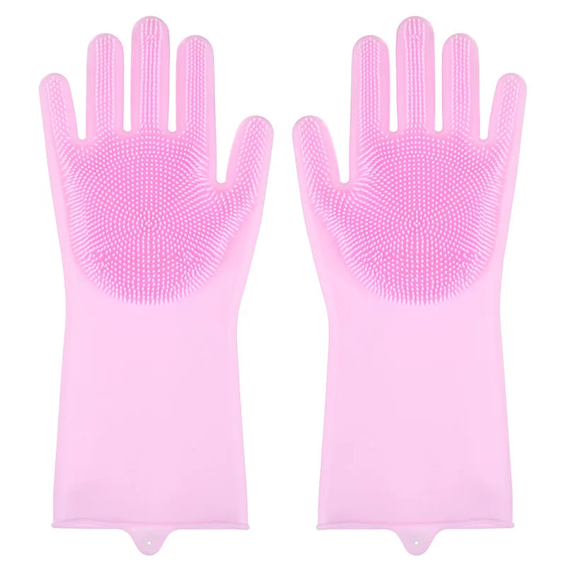 Silicone Dishwashing Gloves – 2-Pack Multipurpose Scrubber Silicone Cleaning Gloves Oasis Select light pink