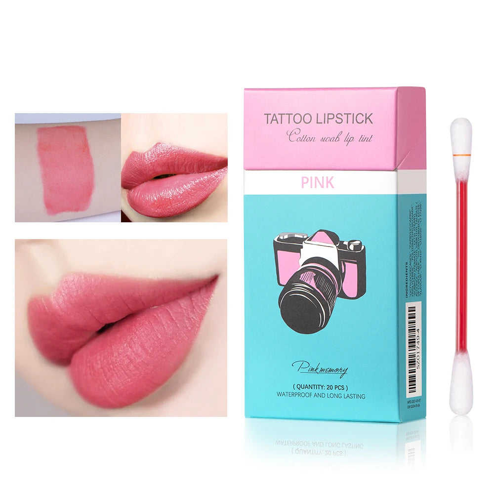 20pcs Cigarette Cotton Swab Lipstick Tattoo Lipstick Non-Stick Long-Lasting Waterproof and Kiss-proof Lip Durable Lip Stain Set Oasis Select pink