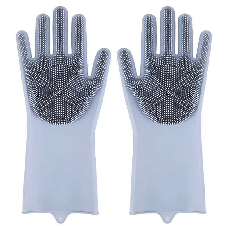 2PCS Multifunction Silicone Cleaning Gloves Magic Silicone Dish Washing Gloves for Kitchen Household Silicone Dishwashing Gloves Oasis Select grey
