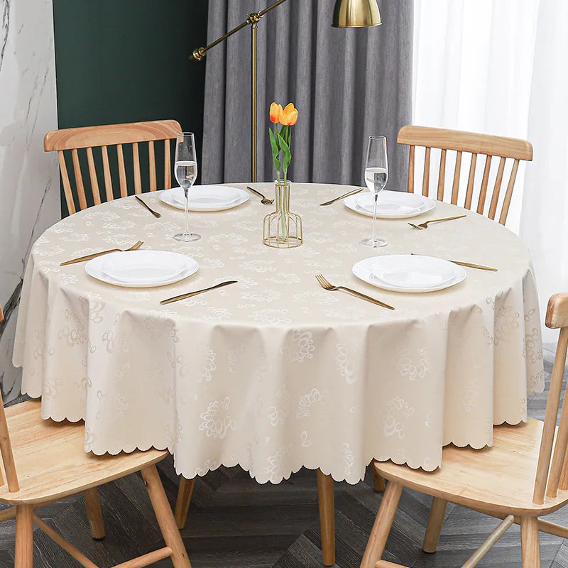 European waterproof oil proof scald proof and wash free round table cloth for Hotel round table cloth round table cover Oasis Select Diameter 240cm Beige