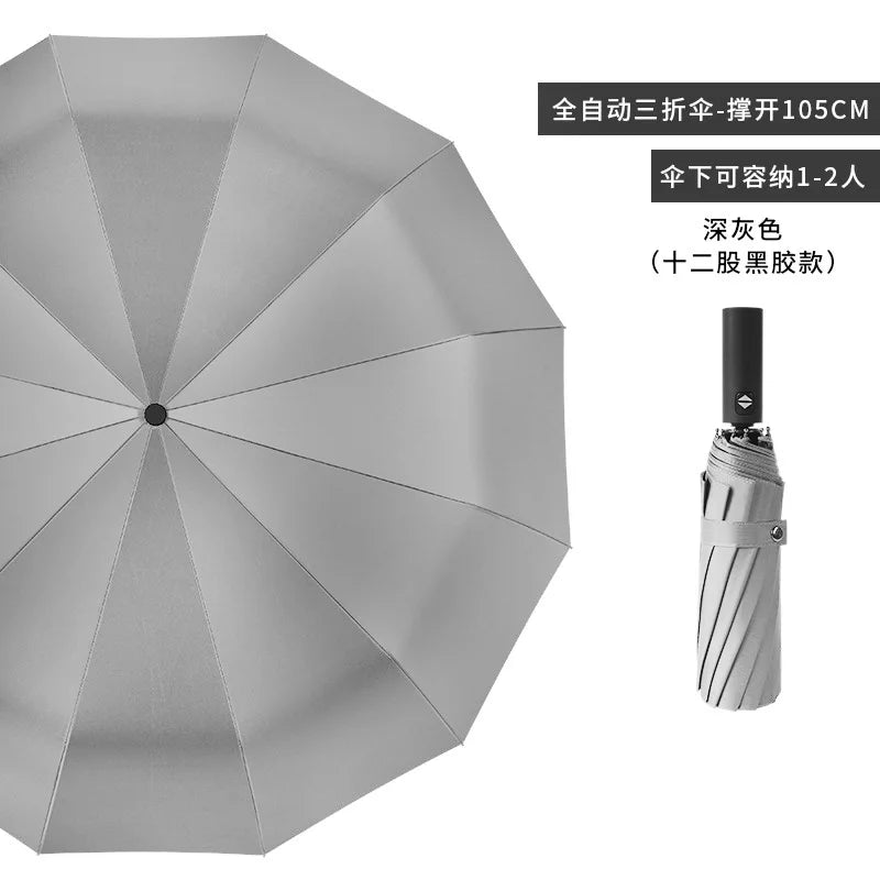 Automatic 12 bone windproof automatic umbrella men's business solid folding umbrella Oasis Select Gray