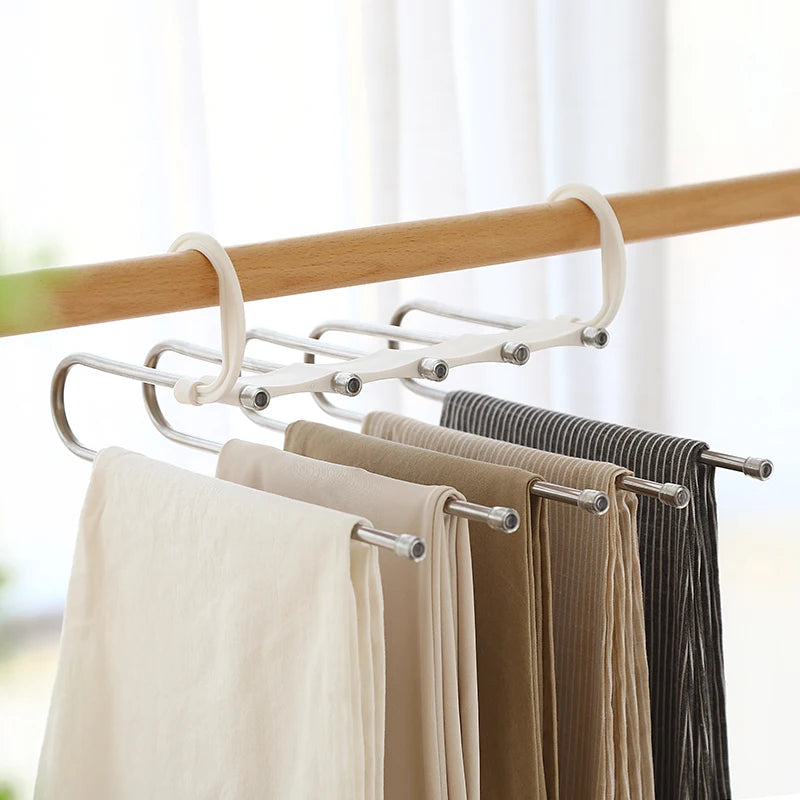 Telescopic folding multifunctional multi-layer pants hanger household magic pants clip wardrobe storage artifact pants hanger Oasis Select