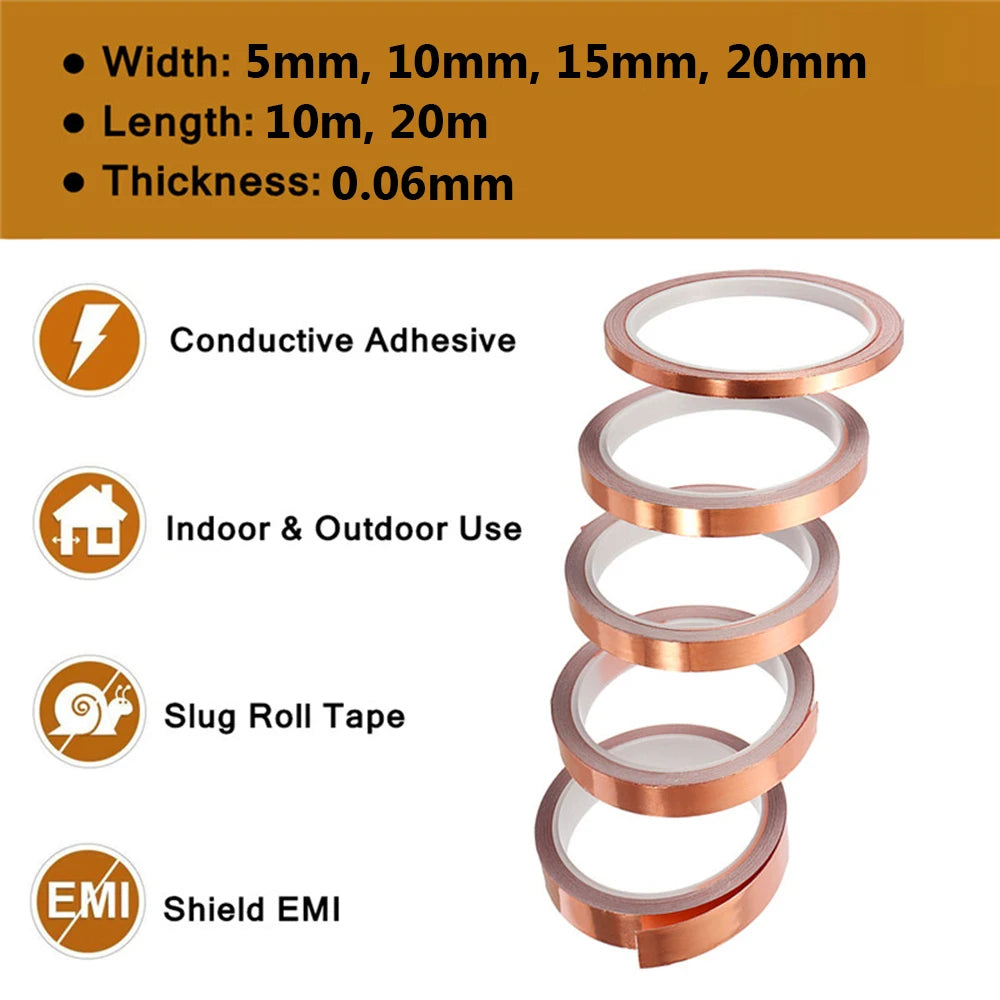 Heat Resist Repair Tape Single Side Conductive Copper Foil Tape Adhesive EMI Shielding Anti-static Repair Tape 10mm 15mm 20mm Oasis Select