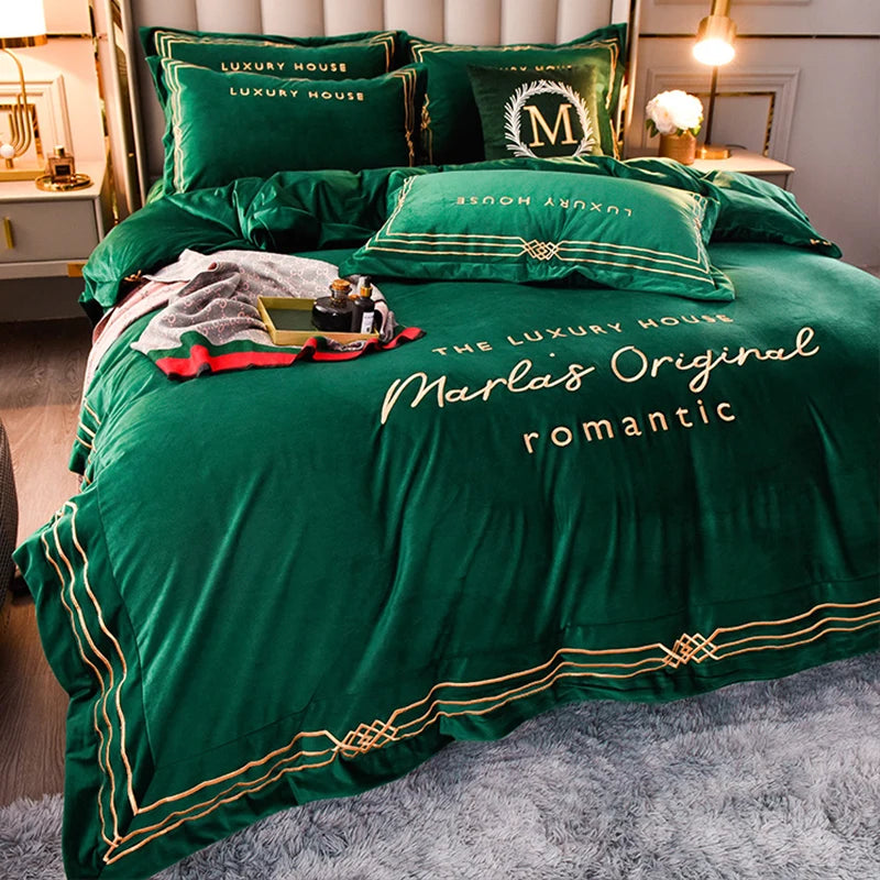 Coral fleece winter thick and warm double-sided flannel light luxury bed milk fleece four-piece suit bedding set Oasis Select 6 1.5m four-piece set