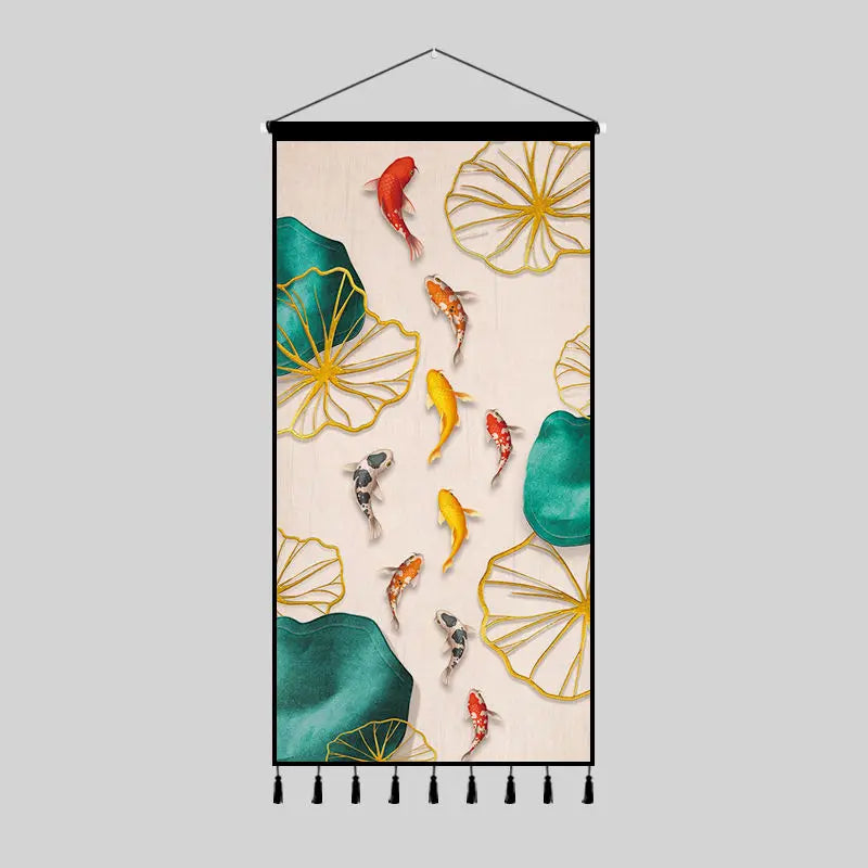 Tapestry decoration painting living room entrance porch new Chinese background cloth wall decoration hanging cloth wall decor Oasis Select 40cm x80cm 4 tassels 5