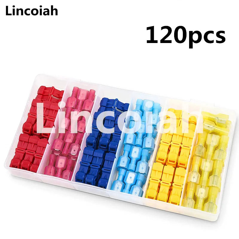 T-Tap Wire Connectors Self-Stripping Quick Splice Electrical Wire Terminals Insulated Male Disconnect Spade Lock Cable Crimp Oasis Select 120pcs(60set) Box