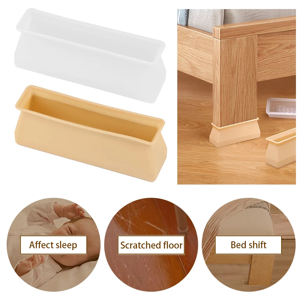 4PCS Silicone Rectangular Feet Cover Furniture Floor Protector Pad Anti slip Chair Leg Caps Wood Sofa Table Child Bed Stopper Oasis Select