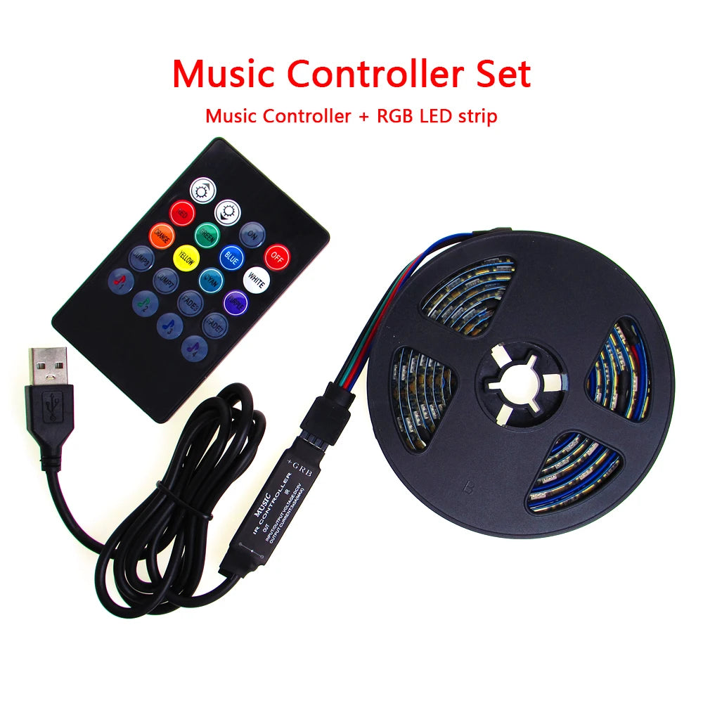 DC 5V RGB LED Strip USB Light Not Waterproof SMD 5050 0.5- 5M 5 V Volt TV PC Led Strip Light USB RGB Tape With Remote Controller Oasis Select With Music 20Key USB 4M