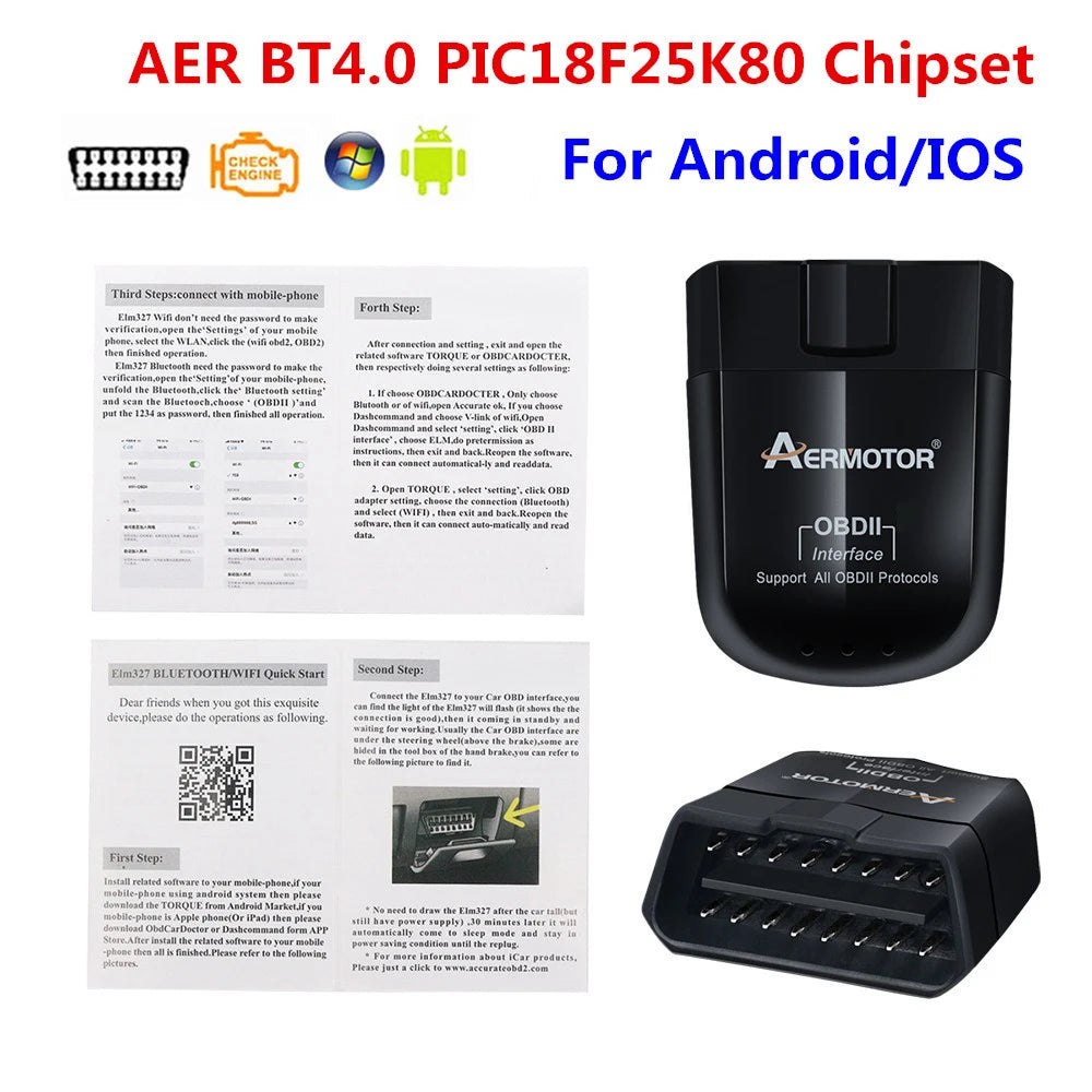 ELM327 OBD2 Bluetooth & WiFi Car Diagnostic Scanner V1.5 OBD2 Diagnostic Scanner Oasis Select 25K80 BT4.0 V1.5