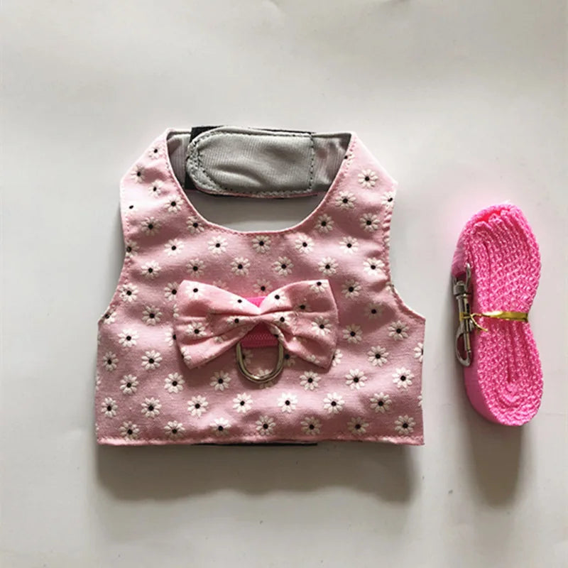Mesh Soft Pet Rabbit Harness With Leash Strap for Hamster Rat Chinchillas Guinea Pig Small Animal Clothes Vest Rabbits Accessory Oasis Select flower L